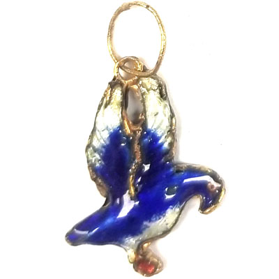 ENAMEL BIRD 20X24MM BLUE
